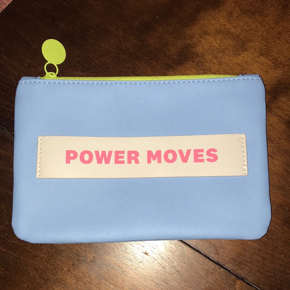 Ipsy Baby Blue POWER MOVES Make Up Cosmetic Travel Bag with Lime Green Zipper